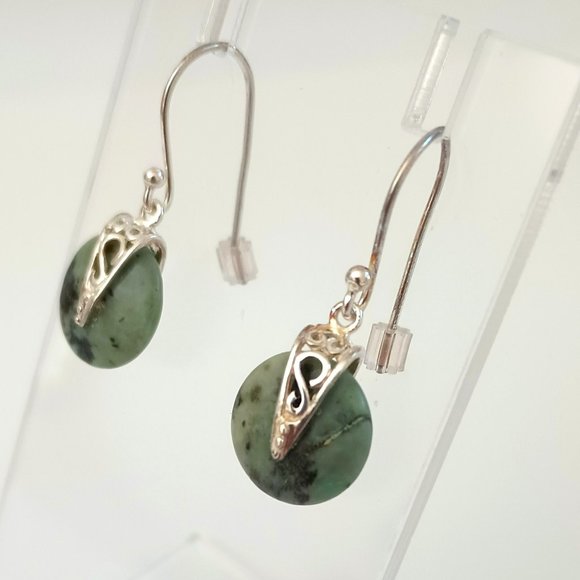 Sterling Silver Turquoise Disc Earrings. Avon Scroll Drop Pierced Gift - Picture 1 of 7